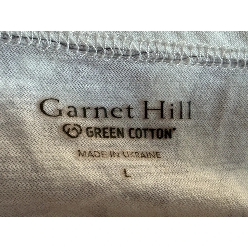 Garnet Hill Green Cotton Pajama Set Womens L Grey Floral Faux Wrap Sleepwear 2Pc